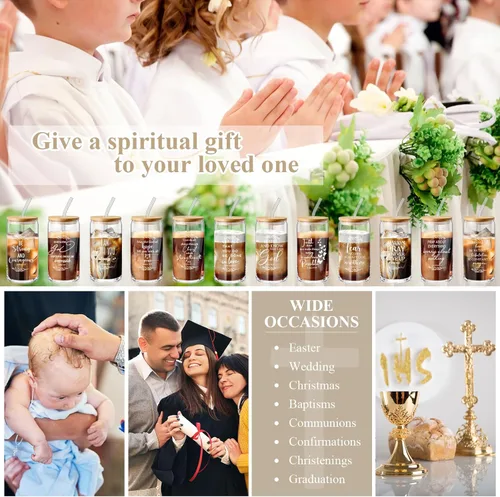 Vista 6 de Mifoci Taza de café inspiradora religiosa de 16 onzas para mujer, regalo cristiano a granel para el Día de la Madre con tapa de bambú