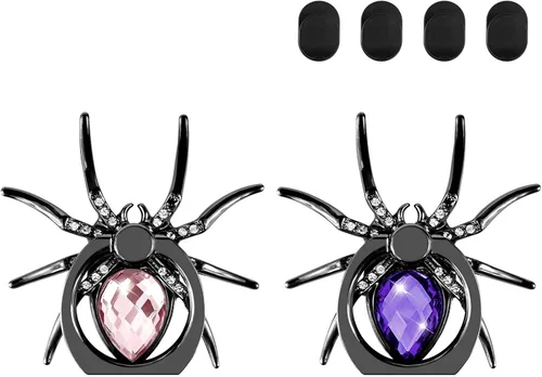 Vista 9 de Aircawin - 2 soportes para anillo de teléfono celular, diseño de araña, lindo soporte de dedo para teléfono, soporte para teléfono con 4 soportes
