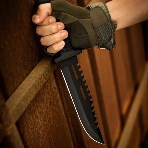 Vista 9 de Cuchillo de caza Dispatch de hoja fija con vaina, juego de cuchillos de supervivencia de 12" y 8" para hombres, cuchillo táctico Bowie con mango