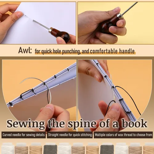 Vista 5 de Juego de 33 piezas de encuadernación de libros, 4 carpetas de hueso, papel plegable, suministros de encuadernación de libros con aguja