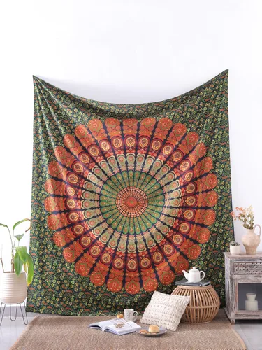 Vista 6 de Popular Handicrafts Tapiz de mandala hippie para colgar en la pared, diseño de pavo real indio, meditación, gitano, bohemio, hippie, psicodélico