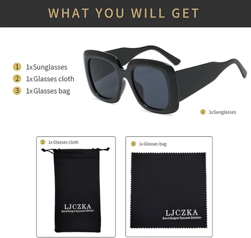 Vista 7 de LJCZKA Oversized Rectangle Sunglasses for Women Trendy Luxury Square Sun Glasses UV Protection