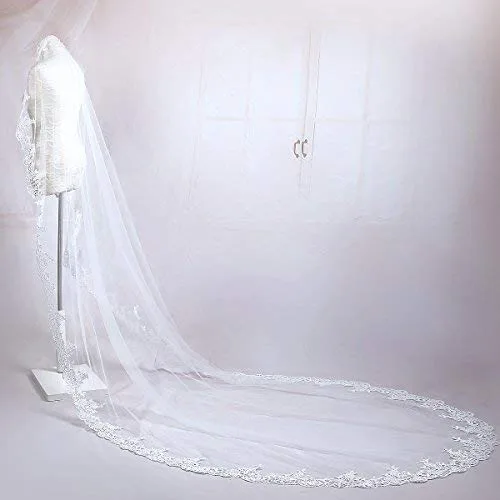 Vista 5 de Accesorios de boda velos nupcial bordado marfil de Aukmla