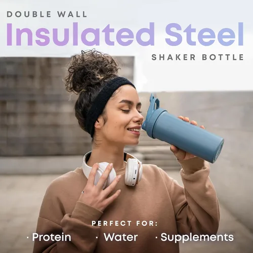 Vista 5 de Smartshake Vaso mezclador aislado de acero inoxidable para mezclas de proteínas, batidos y preentrenamiento, botella de agua de doble pared aislada