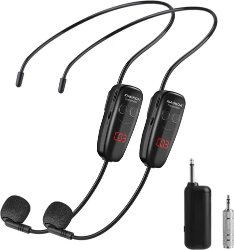 Vista 8 de XIAOKOA Auriculares con Micrófono Inalámbrico, Sistema de Micrófono y Altavoz de Cabeza UHF, Auriculares Profesionales con Amplificador de Voz
