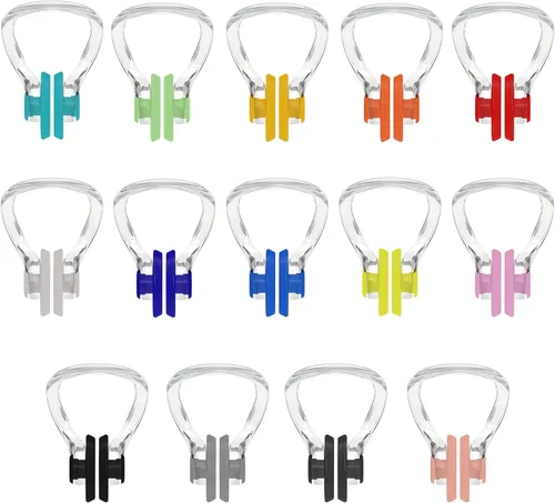 Clip de nariz de natación, paquete de 14 tapones para la nariz con gel de sílice impermeable para niños (edad 7 +) y adultos, multicolor