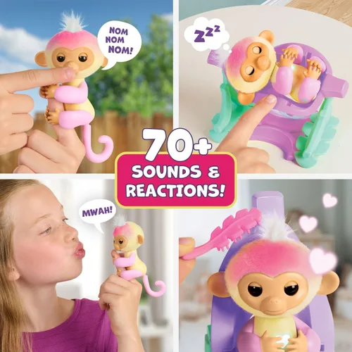 Vista 2 de Fingerlings 2023 Set de Juguetes de Guardería de Mono Bebé Interactivo – Jas con Cuna 2 en 1 y Silla Alta, y 6 Accesorios (Para Edades de 5+)