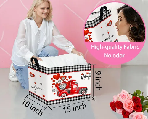 Vista 2 de Cesta para el día de San Valentín para niños, con forma de corazón, contenedores de almacenamiento vacíos para regalos con asas, decoración