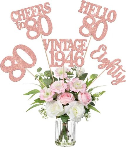 Vista 9 de 15 piezas de centro de mesa de feliz cumpleaños número 10 palos de diez dígitos dobles vintage 2015 centros de mesa de flores palos saludos a 10