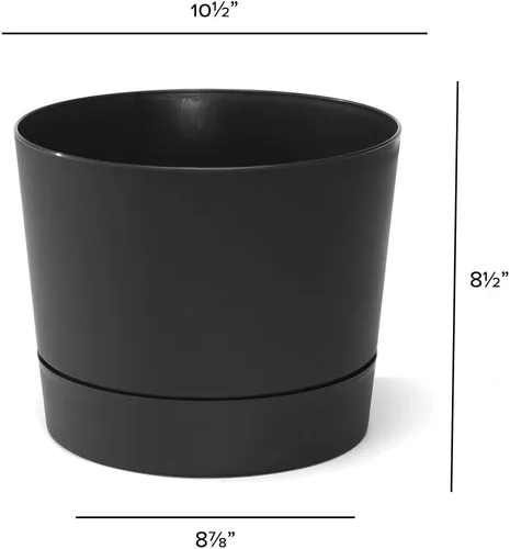 Vista 5 de Root & Vessel Majestic Mid-Century - Maceta cilíndrica moderna de perfil bajo, color negro mate, 10.5 pulgadas