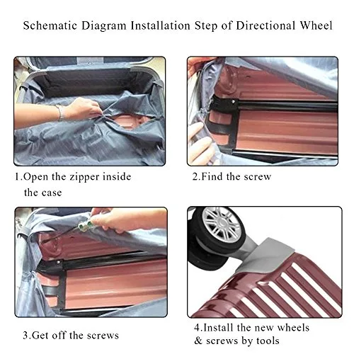 Vista 6 de Dilwe Ruedas de repuesto para equipaje, 2 unidades, ruedas giratorias para equipaje, rueda silenciosa con tornillo para reemplazo de reparación
