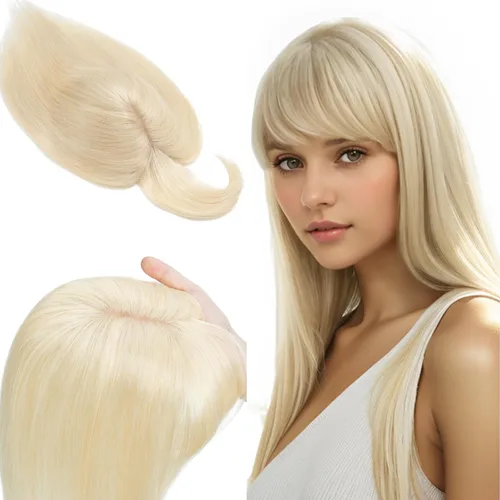 Vista 15 de SEGO Toppers de cabello humano 100% real, con flequillo de aire, base de seda 150% de densidad, topper con clip, 2.7 x 5.1 pulgadas, piezas