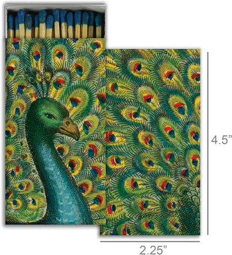 Vista 2 de Coy Peacock - Caja decorativa (1) con fósforos de madera, ideal para encender velas, chimeneas, parrillas y más, una caja
