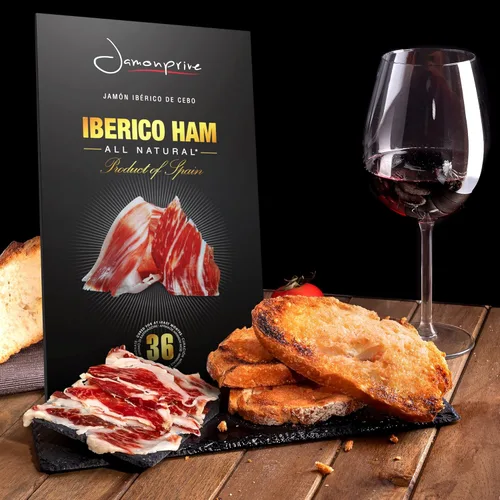 Vista 5 de Jamón ibérico español en rodajas (2 onzas) Jamonprive – Jamón español ibérico alimentado con pasto (Pata Negra) sin nitratos ni nitritos, todo