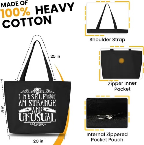 Vista 2 de shop4ever I Myself am Strange and Unusual Halloween Trick or Treat - Bolsa de lona pesada con cremallera reutilizable