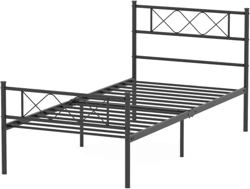 Vista 7 de Weehom Marco de plataforma de metal para cama individual, listones de acero resistente debajo de la cama, color negro