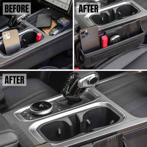 Vista 5 de Organizador de espacio para asiento de coche con orificio de carga, receptor entre asientos para coche, camioneta, SUV, accesorios interiores