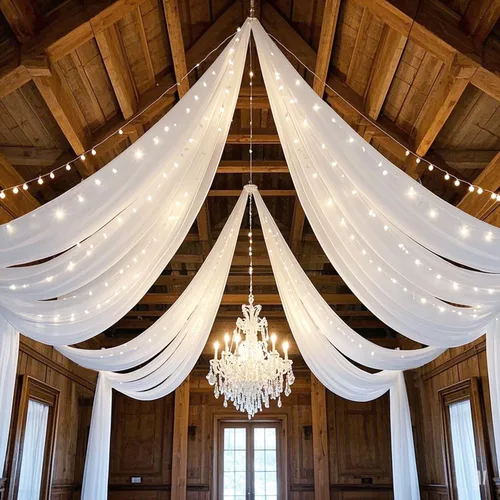 Vista 3 de Cortinas de techo para arco de boda, tela blanca de 5 x 20 pies, 2 paneles de decoración de arco para ceremonia, cortinas de gasa para cenador