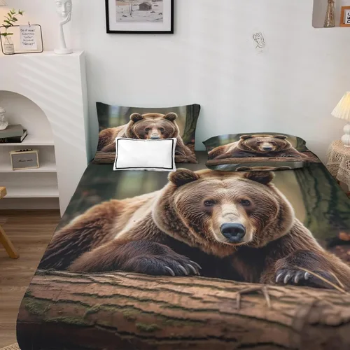 Vista 3 de Bear Sheets - Juego de sábanas de tamaño individual, sábanas de microfibra suave con bolsillo profundo y patrón sin arrugas, 3 piezas