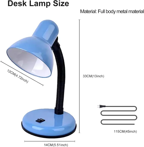Vista 3 de Lámpara de escritorio con bombilla LED, cuello de cisne flexible (azul) con lámpara de mesa, lámpara de escritorio de metal de 6000 K con cuello