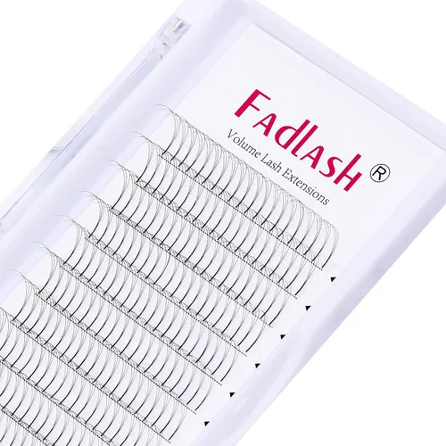Vista 20 de FADLASH Extensiones de pestañas postizas en abanico con base puntiaguda 10D, extensiones de pestañas postizas de tallo medio, extensiones