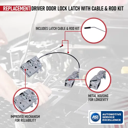 Vista 4 de AA Ignition Pestillo de bloqueo de puerta del conductor de repuesto con kit de cable y varilla – Compatible con vehículos Ford – Bronco, F Super