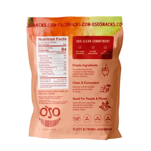Vista 2 de Oso Snacks Mango Chile Seco Sin Azúcar Añadido Sin Conservantes 100% Fruta Sin OGM Simplemente Fruta. Simplemente Delicioso.