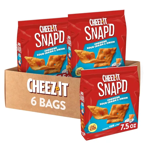 Vista 10 de Cheez-It Snap'd, Chips de galletas de queso, patatas fritas finas, aperitivos para el almuerzo, paquete variado, caja de 22.5 onzas (3 bolsas)