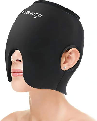 NEWGO Gorro para aliviar el dolor de cabeza de migraña, bolsa de hielo de gel de migraña suave con cobertura completa y salidas de oídos para