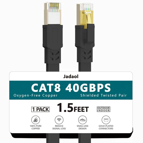 Jadaol Cable Ethernet Cat 8 de 1.5 pies, 40 Gbps 2000 MHz, cable de conexión LAN RJ45 S/FTP, cable de red Cat8 de alta velocidad para enrutador,