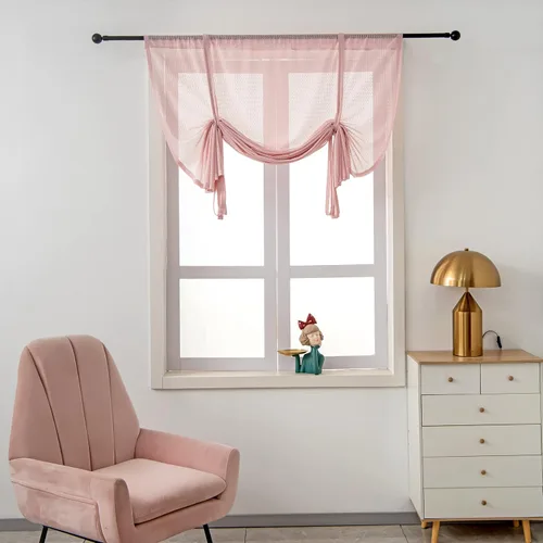 Vista 6 de 1 panel de cortina romana traslúcida con bolsillo para barra, elegante diseño hueco, cortina de globo de gasa para cocina, baño, sala de estar