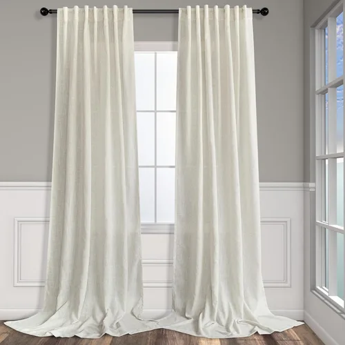 Vista 82 de Cortinas de lino natural semitraslúcidas Pitalk de 36 pulgadas de ancho para sala de estar, juego de 2 paneles con pestaña trasera, cortinas