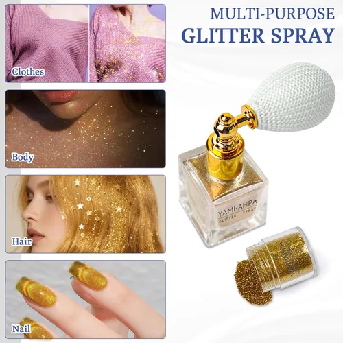 Vista 6 de Spray de purpurina corporal, espray de purpurina champán para cabello y cuerpo, incluye 1 tarro de recambios