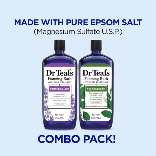 Vista 2 de Dr Teal's Baño espumoso con sal pura de Epsom, lavanda y eucalipto, 34 onzas líquidas (paquete de 2)