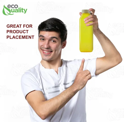 Vista 6 de Botellas vacías de plástico PET transparente de 10 onzas con tapas, (11.8 fl oz), botellas cuadradas desechables de plástico con tapas a prueba