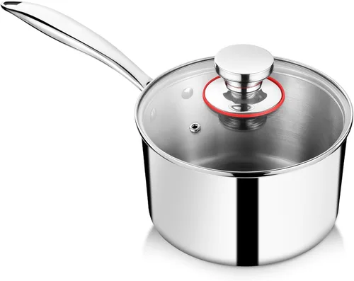 Vista 8 de P&P CHEF Olla y cacerola de tres capas de 1 cuarto de galón, sartén de acero inoxidable con tapa, olla de inducción de cocina, utensilios de cocina