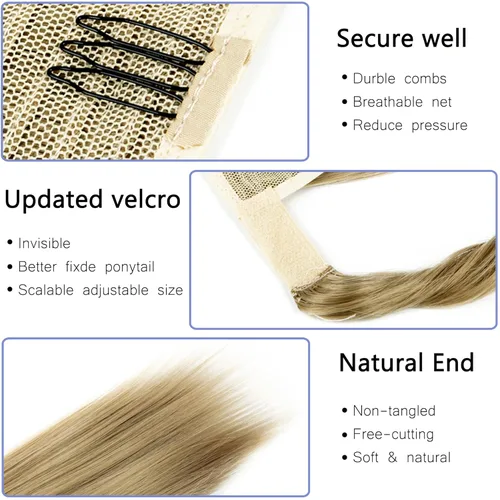 Vista 5 de OMGREAT Extensión de cola de caballo de 24 pulgadas, extensiones de cabello largo y lacio para mujer, cola de caballo sintética envolvente