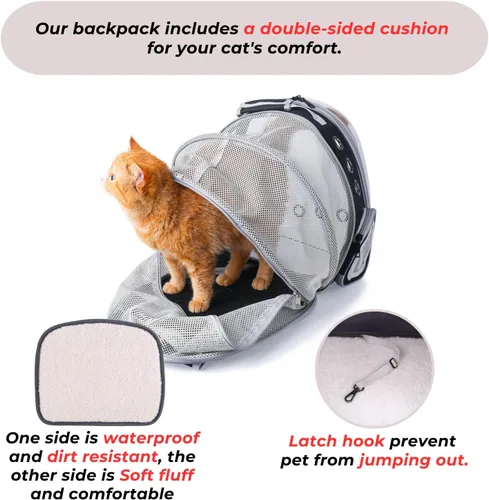 Vista 6 de Lollimeow Mochila transportadora para gatos, mochila expandible de burbujas para gatos y perros pequeños, mochila de viaje aprobada por aerolíneas