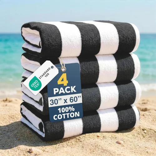 Vista 16 de LANE LINEN Juego de 4 toallas de playa, 100% algodón, rayas cabaña, de gran tamaño (30 x 60 pulgadas), secado rápido y altamente absorbentes