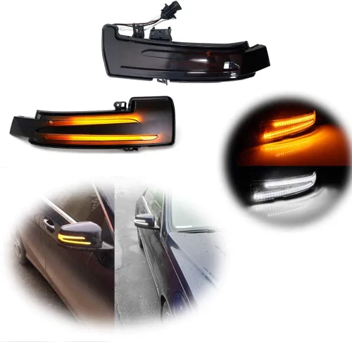 Lente ahumada Switchback blanco ámbar dinámico intermitente secuencial LED espejo lateral luz de giro montaje para Mercedes-Benz C E S CLA CLS GLK