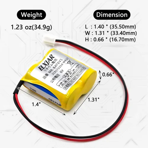 Vista 3 de Coonyard Paquete de 2 baterías de dióxido de litio y manganeso de 6 V 1650 mAh MR-BAT6V1 para Mitsubishi MR-J4, sistema PLC de controlador