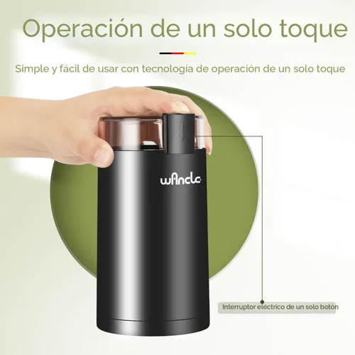 Vista 4 de Wancle Molinillo de café eléctrico, molinillo de especias, molinillo de café de un solo toque para granos, especias y más, con cepillo limpio negro