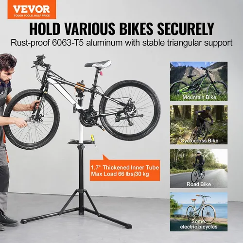 Vista 2 de VEVOR Soporte de reparación de bicicletas, soporte de reparación de bicicletas de aluminio resistente de 66 libras, soporte de trabajo