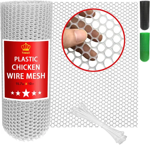 Vista 7 de Malla de alambre de pollo de plástico con bridas de cremallera, red de jardín de 1.3 x 10 pies para postes de musgo, alambre de pollo de plástico