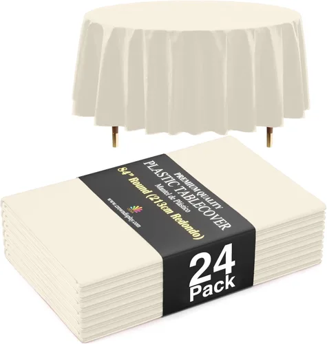 Vista 12 de Exquisite 66% Thicker Premium Aqua Round Tablecloth 0.5 Mil 6 Pack Plastic Table Cloth Disposable 84 Inch Round Plastic Tablecloth Won't Tear Easily