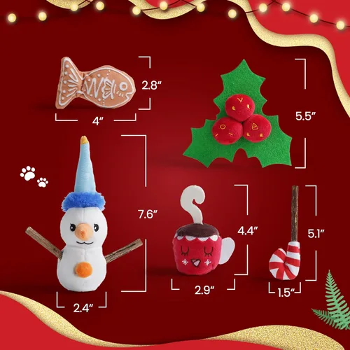 Vista 7 de Juguetes navideños para gatos – 5 juguetes de hierba gatera para gatos con temática navideña, juguete masticable con palos de vid plateada
