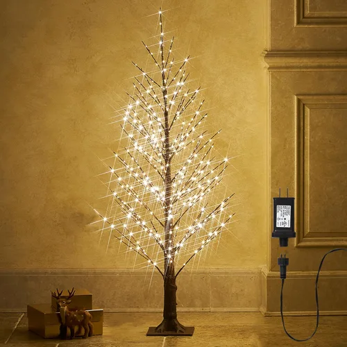 Vista 9 de Fudios - Árbol iluminado blanco de sauce de 4 pies con 450 luces LED de hadas, luces de árbol artificial de Navidad, enchufable para decoración
