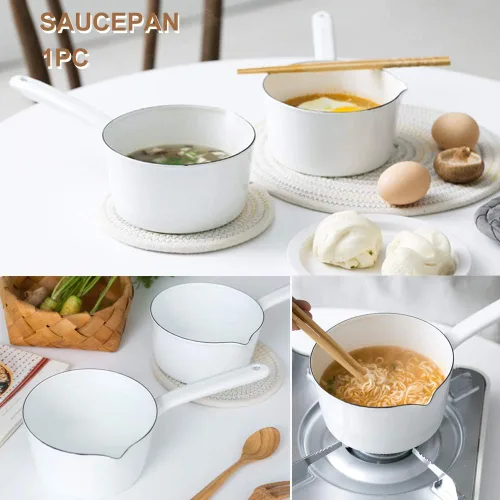 Vista 8 de Cacerola de 1.2L, sartén esmaltada para leche, calentador de mantequilla, olla de leche, fácil de cocinar y limpiar, olla antiadherente para hervir