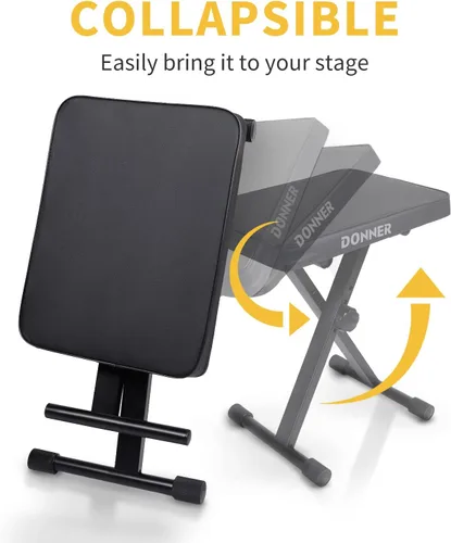 Vista 4 de Donner Banco de piano, banco de teclado ajustable, taburete portátil, silla plegable, asiento plegable, estilo X, 1.6 pulgadas de grosor acolchado