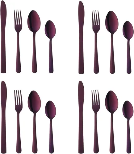 Vista 17 de BuyGo - Juego de cubiertos de acero inoxidable, 4 piezas, servicio para 1, color negro